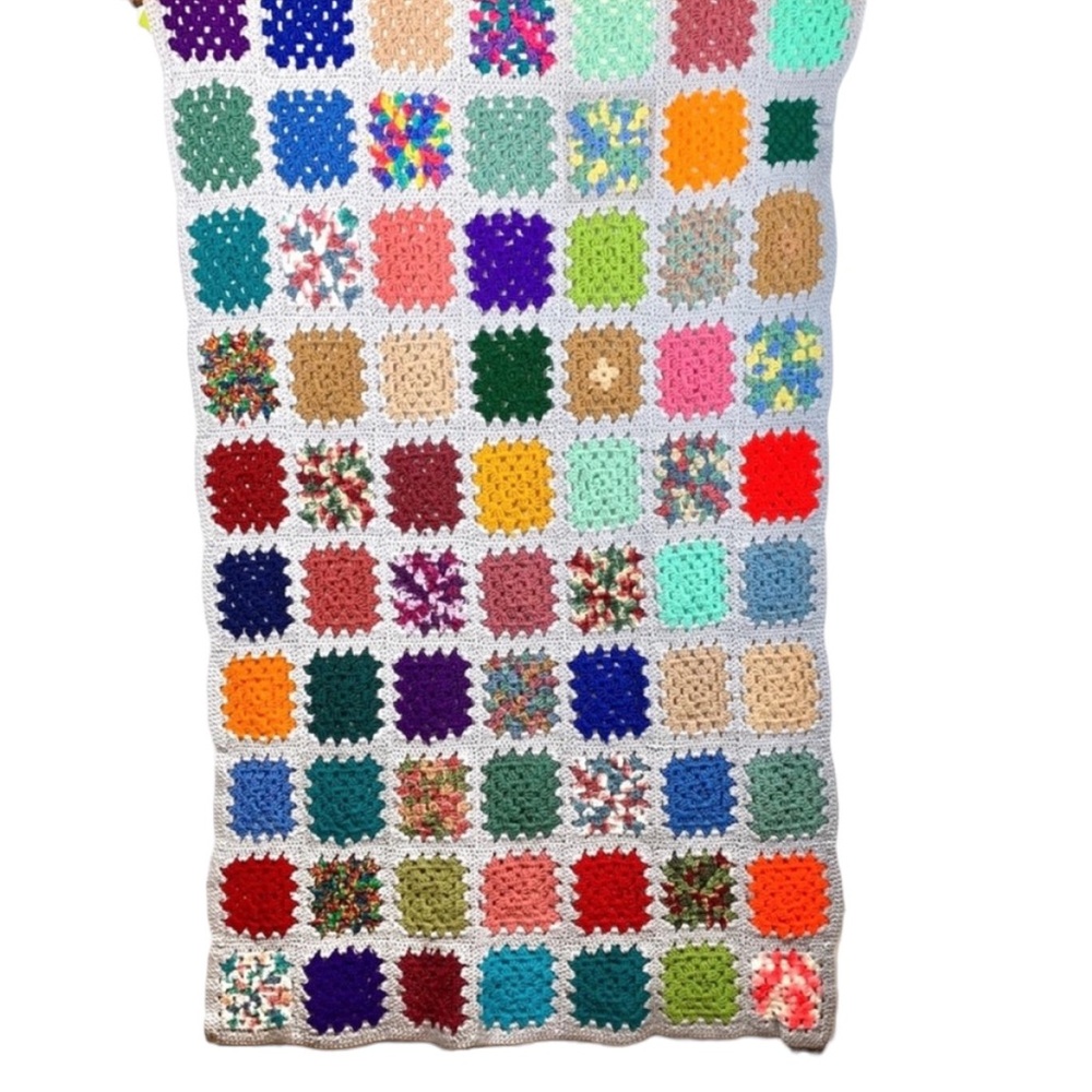 Vintage Patchwork Crochet Colorful Throw Blanket